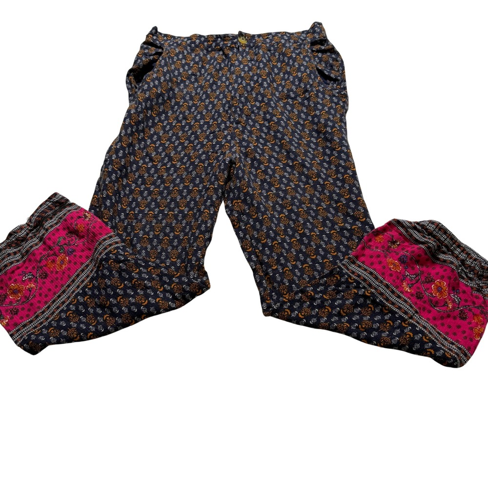 Anthropologie Jogger Pants‎ WMS 8 Navy Pink Floral Mixed Print Boho Crop